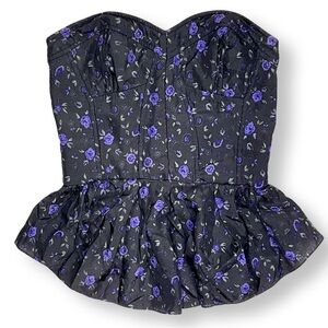 [ REBECCA TAYLOR ] Legendary Skirted Bustier in Black w/Violet Ditzy Floral : 0